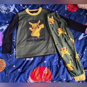 Pikachu Boys 4/5 Pokemon Pajama Set - Olive Green & Black